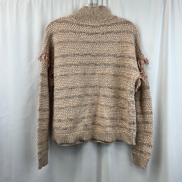 Loft Mock Neck Pink/Multi Knit Sweater Long Sleeve Size Small Fringe - Picture 7 of 9